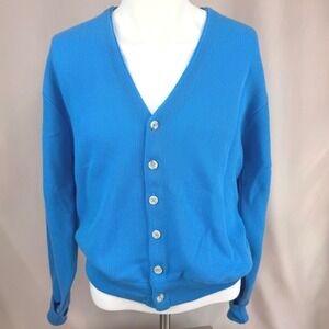 NWOT Vintage BOTANY 500 Mens|L|Cardigan Knit Blue Sweater Coastal Grandpa USA